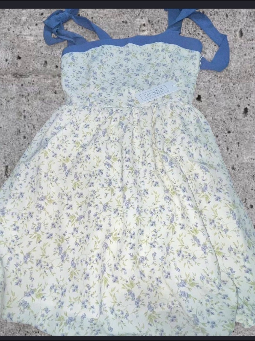 Sky Cream Floral Sundress with Blue Trim